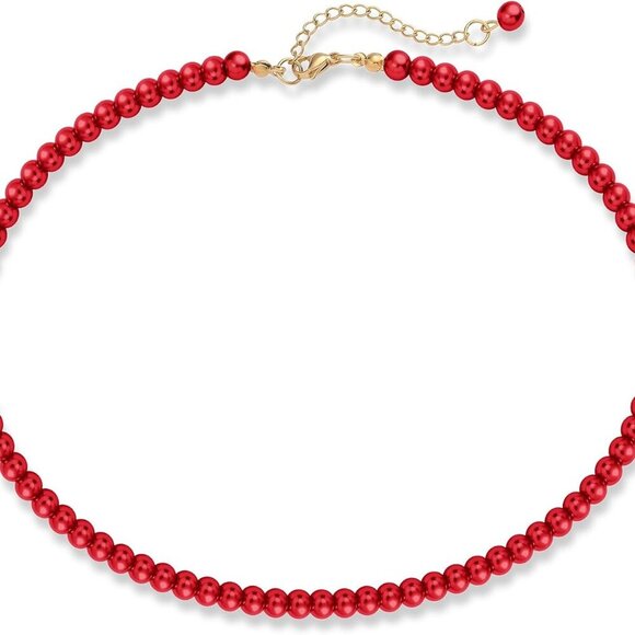 Imitation Pearl Necklaces for Women, 8MM/6MM Beaded Choker Necklace, Fake Pearl - Picture 1 of 5